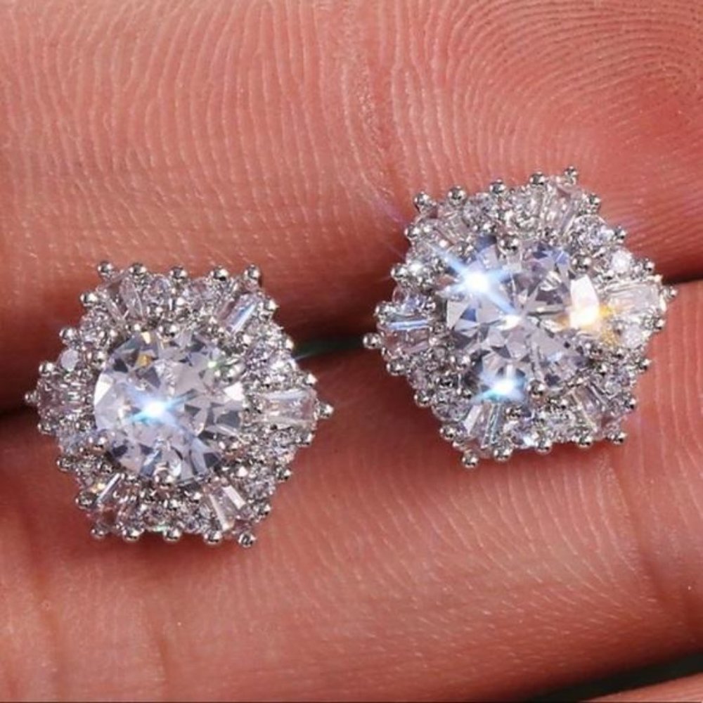 NEW DIAMOND 925 STERLING SILVER HEXAGON EARRINGS, NICE EARRINGS, CUTE EARRINGS. - Picture 2 of 5